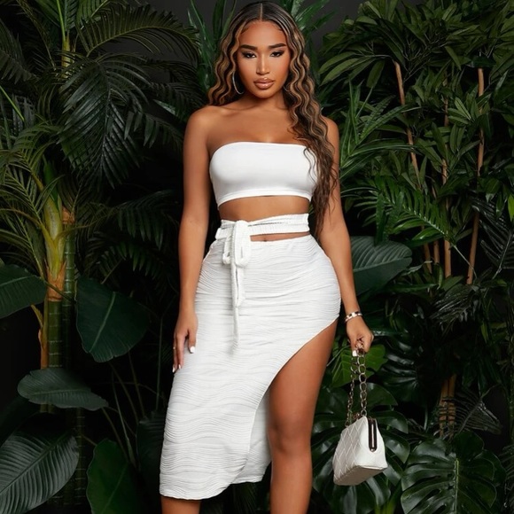 SXY Textured Crop Tube Top & Pencil Skirt Set